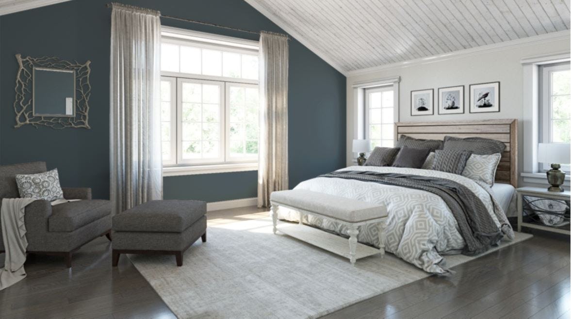 Rain Cloud (SW 9639) in a bedroom, from Sherwin-Williams