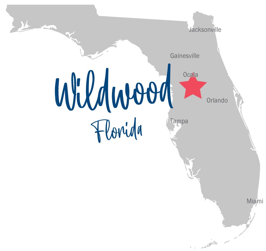Florida map showing location of Wildwood, FL
