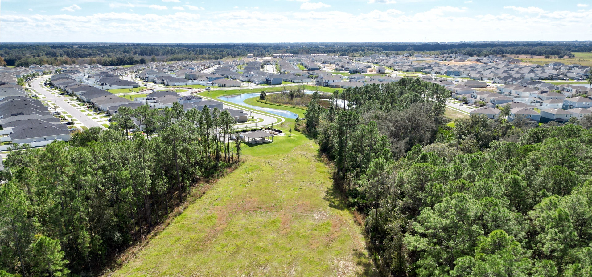 Aerial view of new homes in Davenport, FL at Astonia by Highland Homes