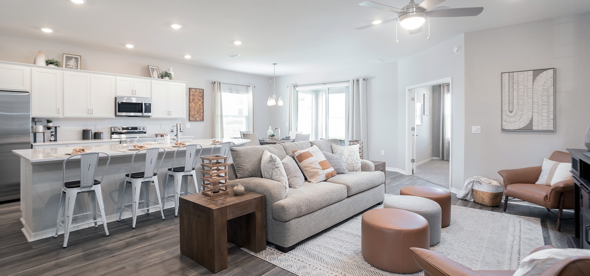 The liht filled open living area is the heart of the Shelby by Highland Homes in Auburndale.
