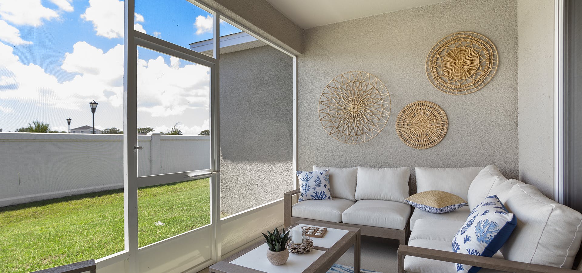Outdoor living space in a new home in Florida.