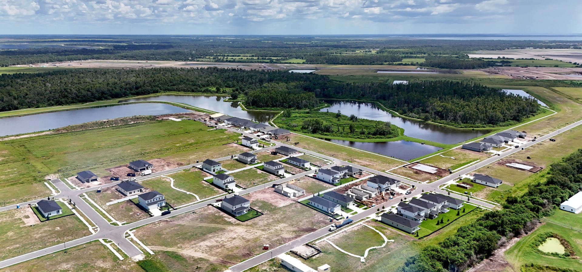 Aerial of new homes in Cypress Ridge Ranch in Wimauma, FL