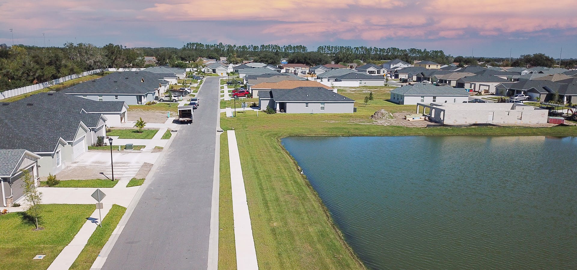 Dusk in Auburndale new home community