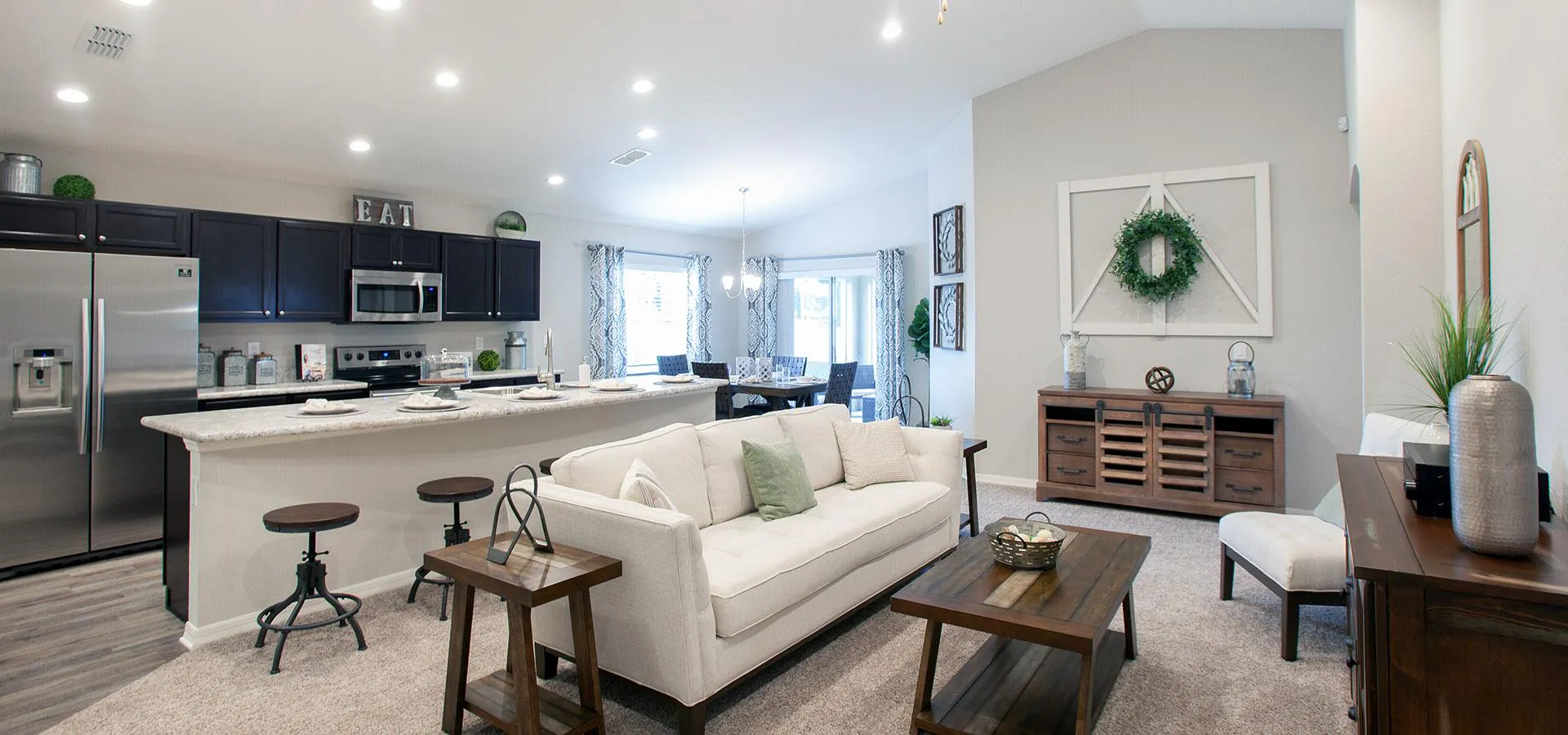 Modern gathering area in Harvest Landing new home community