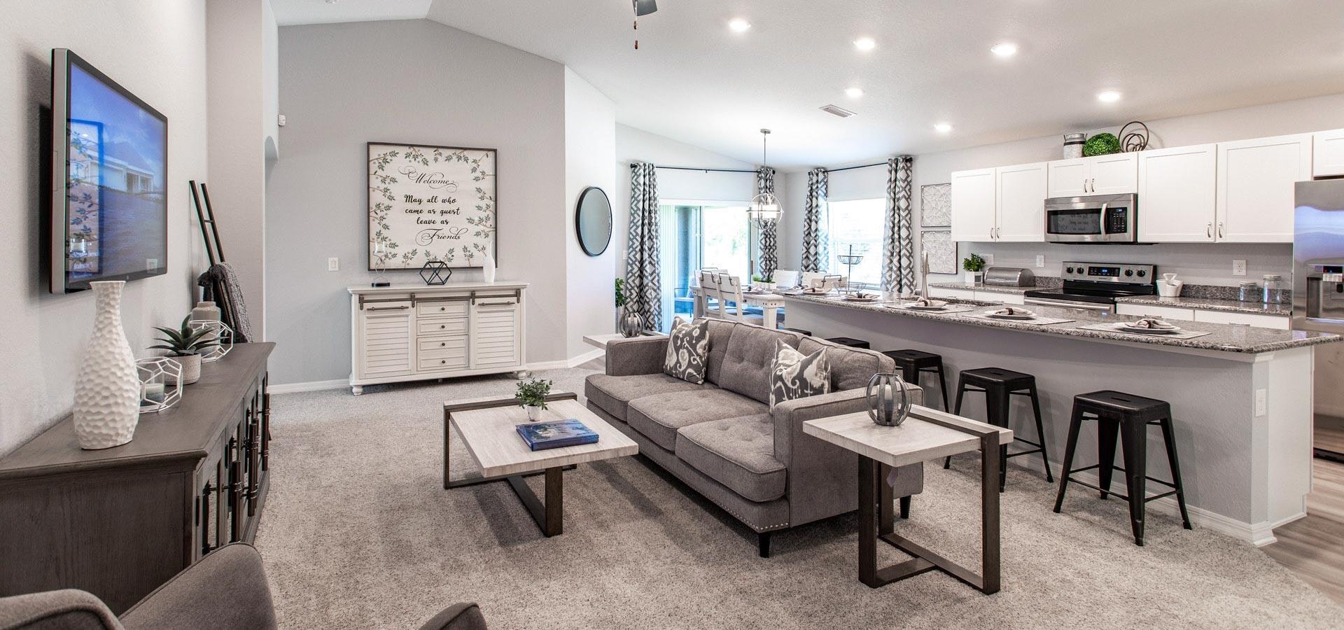 Living area of a new construction home in Parrish, FL by Highland Homes