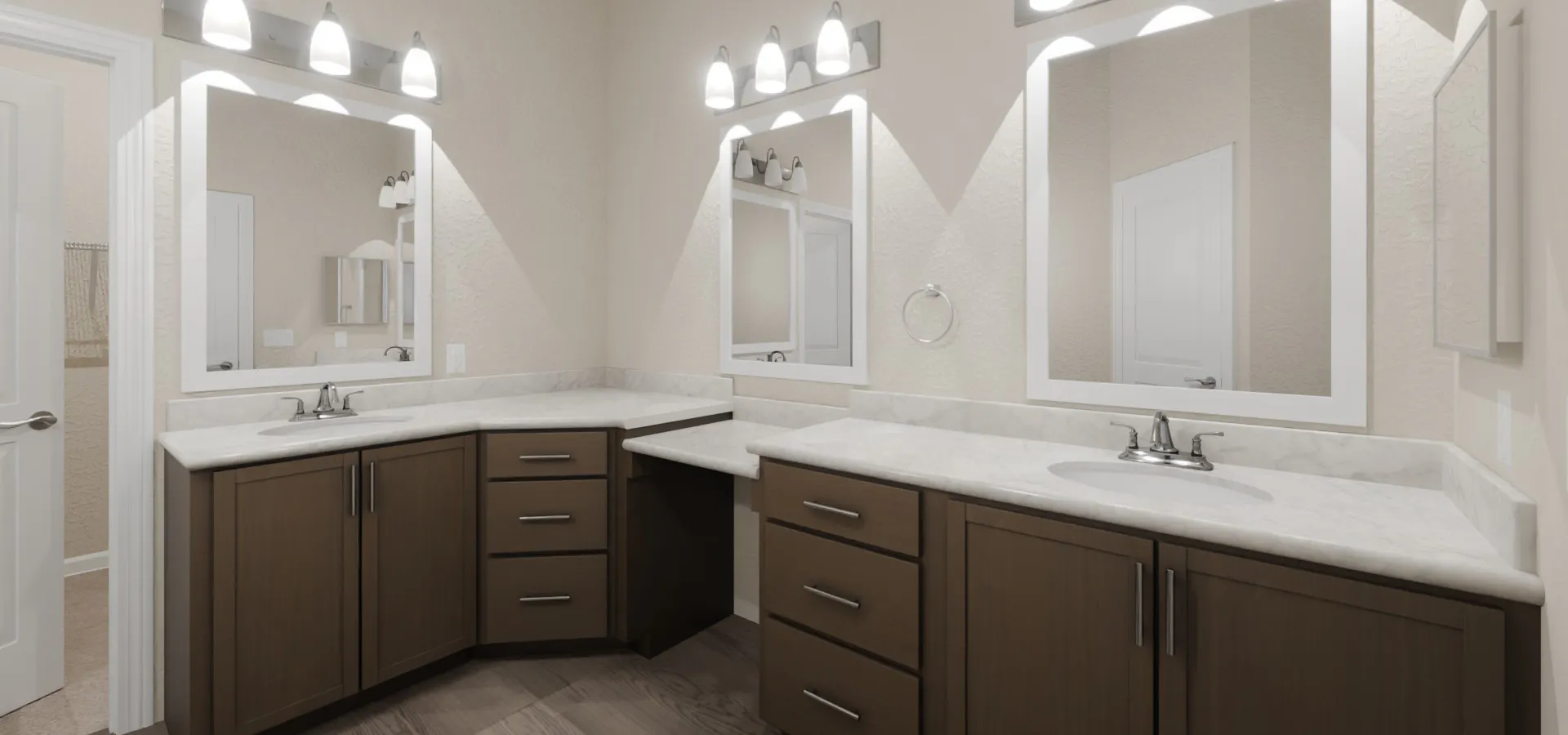 An artists rendering of a luxurious bathroom in a new home by Highland Homes in Ocala