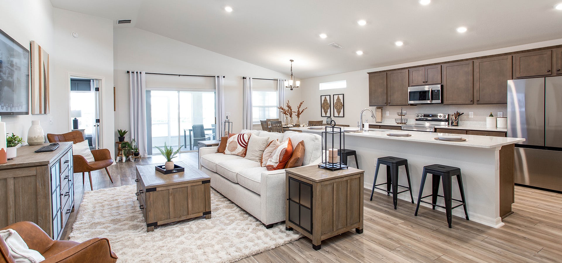 gathering room in the Serenity model home at Stonebridge at Chapel Creek