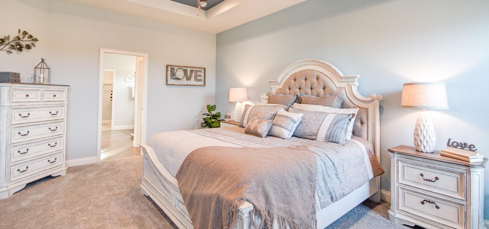 Spacious owner's suite with elegant tray ceiling