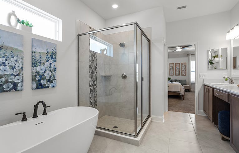 Freestanding spa tub in the Waylyn by Highland Homes in Orlando, FL area.
