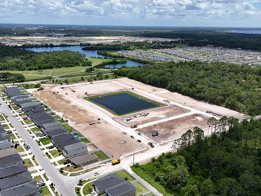 Aerial of Ralston Reserve community of new townhomes for sale in St. Cloud, FL