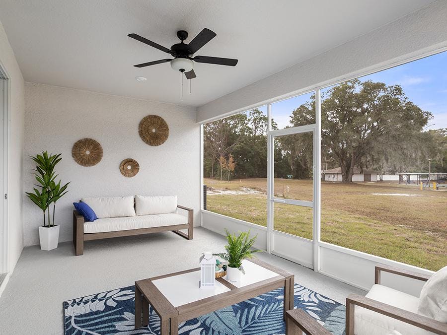 A screened lanai provides desirable outdoor living space to Ocala new home buyers