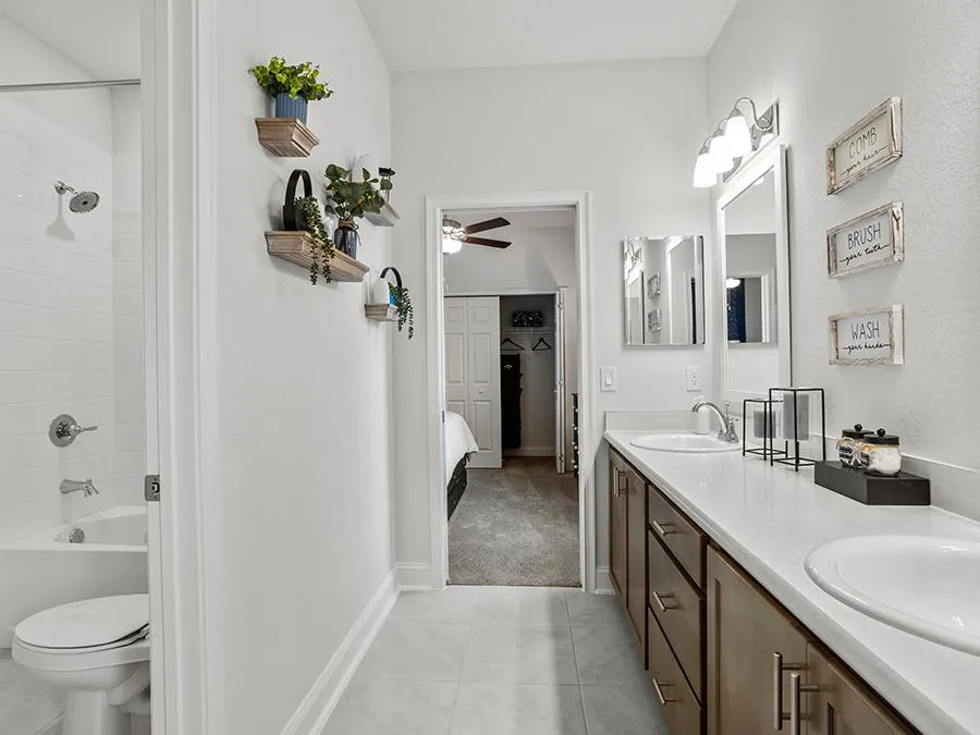 Jack-and-Jill bath in the Waylyn by Highland Homes