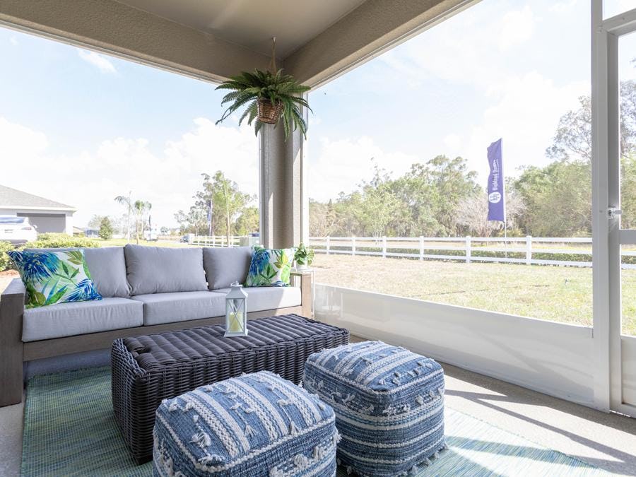 A lanai provides outdoor living on the new Lake Alfred model home