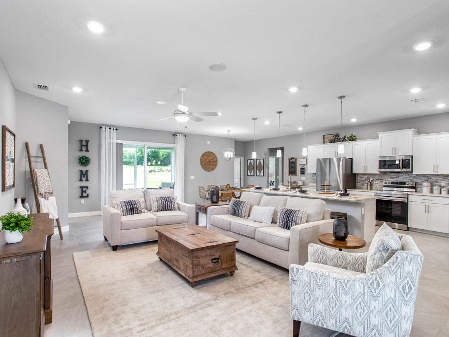 Open living area of a new home available at The Lakes in Lake Alfred
